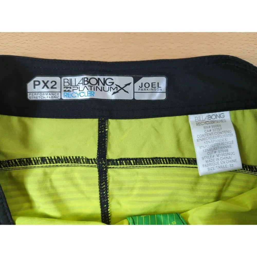 Billabong Board Shorts Yellow Green Mens 32 Joel Parkinson Platinum X Stretch